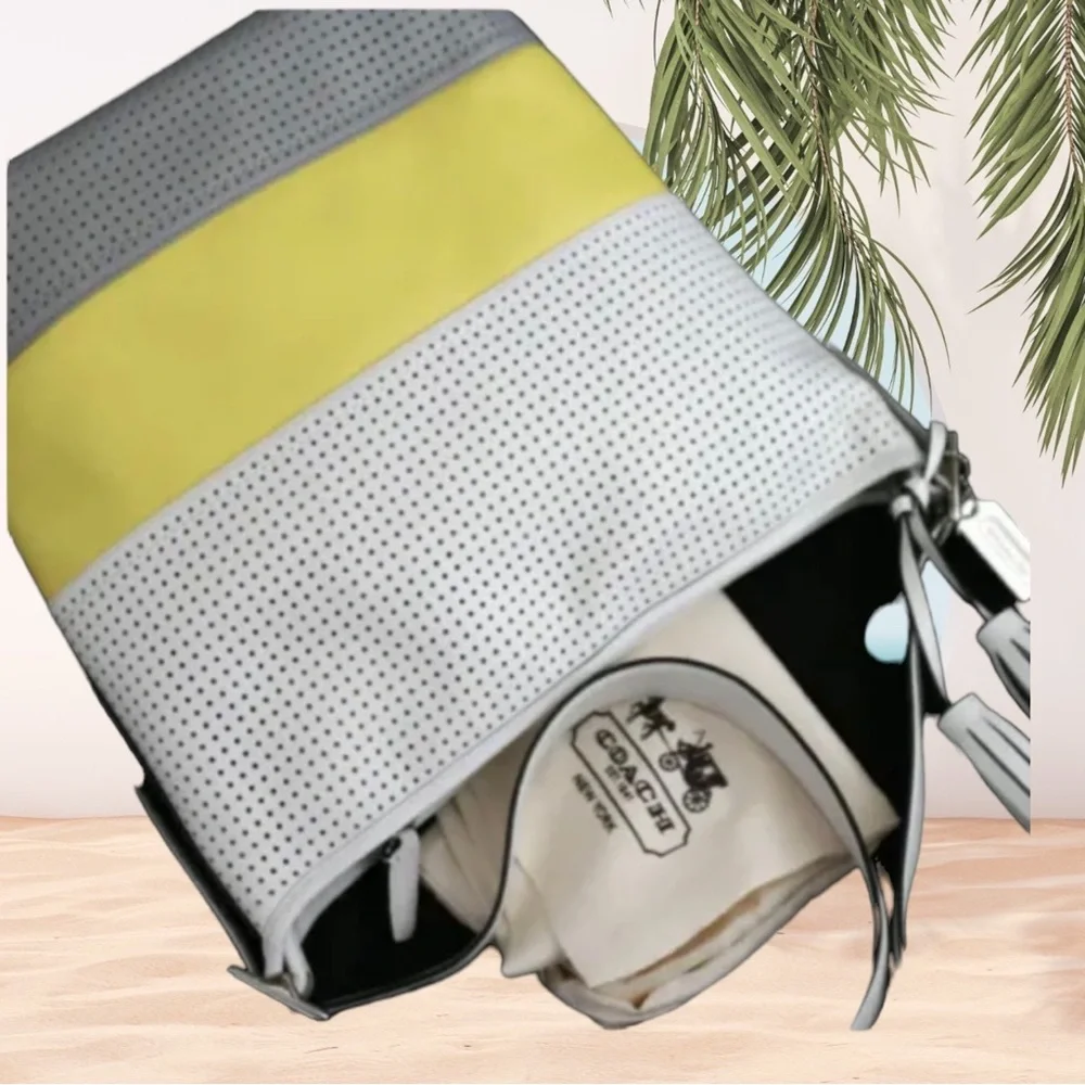 Coach 22412 Legacy Perforated Stripe Lemon Duffle Convertible Shoulder Bag Purse